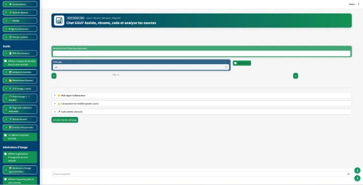 Interface principale de Assistant IA - Dashboard et navigation intuitive