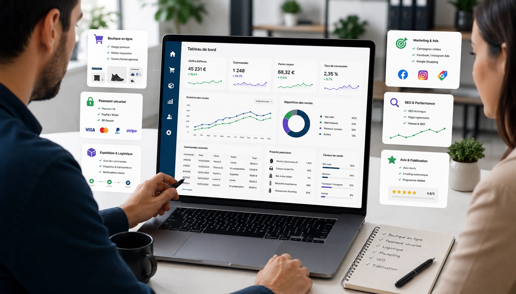 Pack E-commerce Pro — boutique Odoo BPShop-R en ligne avec catalogue produits, paiement Sécurisé Stripe et tunnel d'achat optimisé