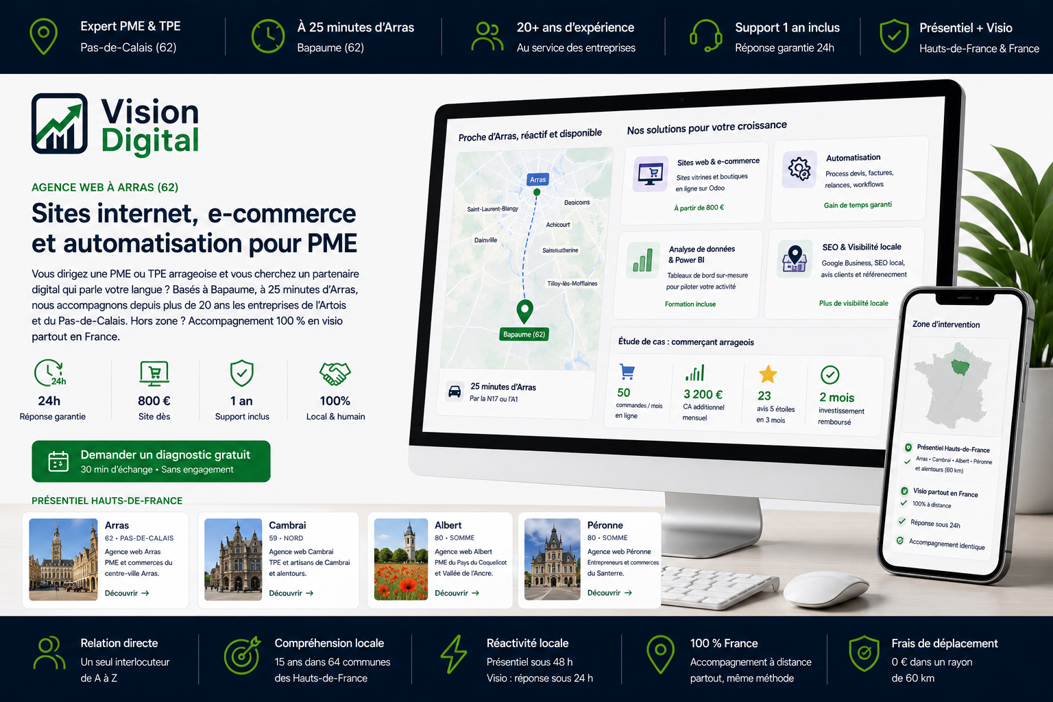 Vision Digital — Agence web à Arras : sites internet, e-commerce Odoo, automatisation et IA locale pour PME et TPE du Pas-de-Calais et Hauts-de-France