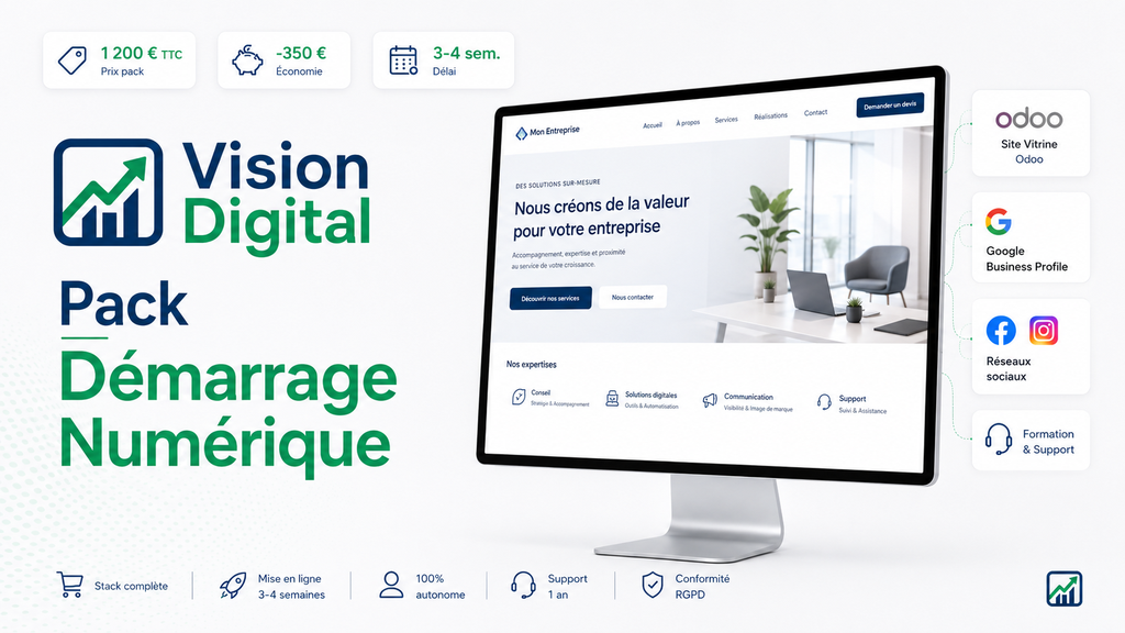 Pack Démarrage Numérique Vision Digital - site Odoo Google Business réseaux sociaux PME Bapaume
